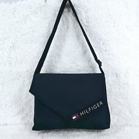 Tommy Hilfiger Black Canvas Spell Out Canvas Messenger Crossbody Shoulder Bag - Picture 11 of 12